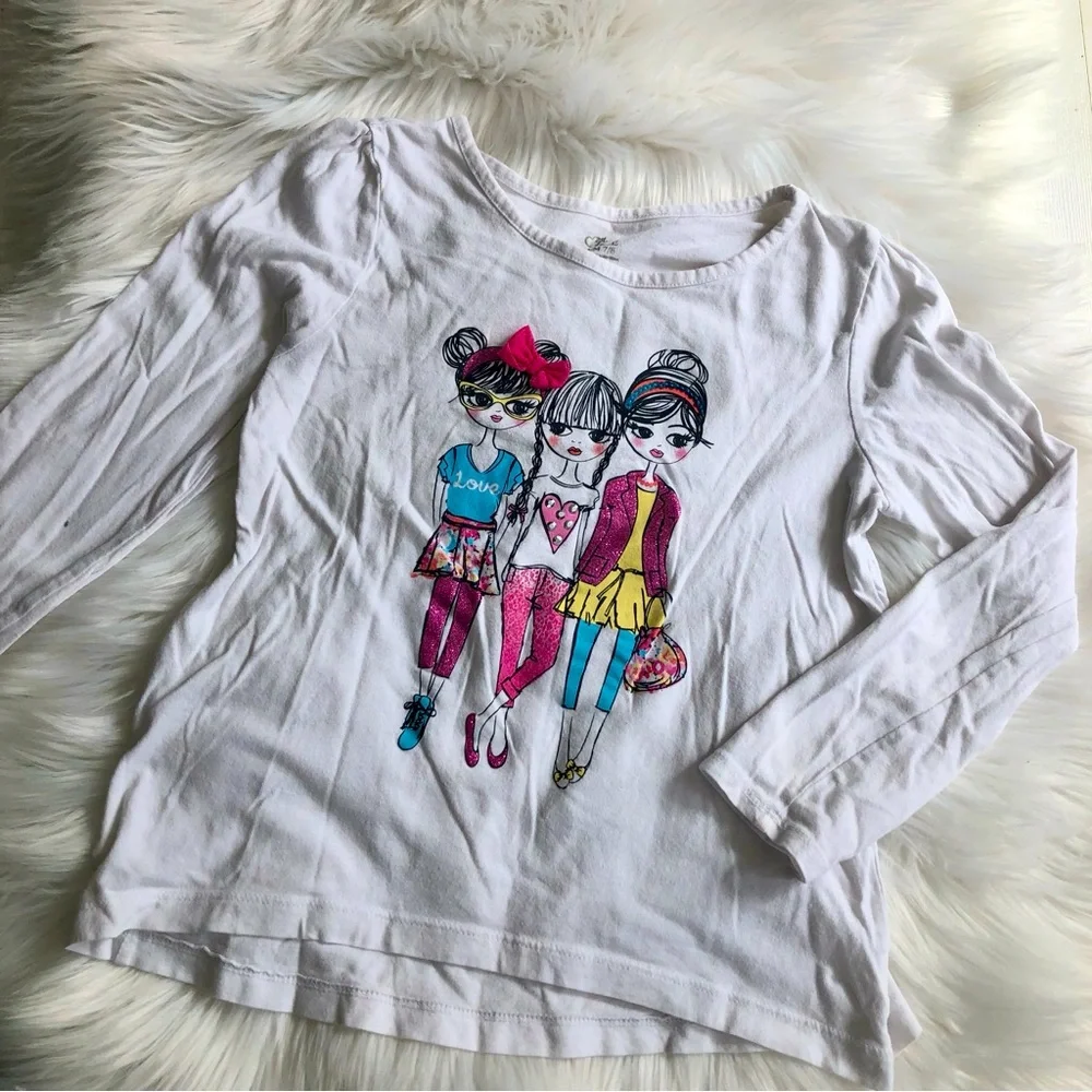 5x$25 The Children’s Place White BFF Shopping Adventure Long Sleeve Top, 7